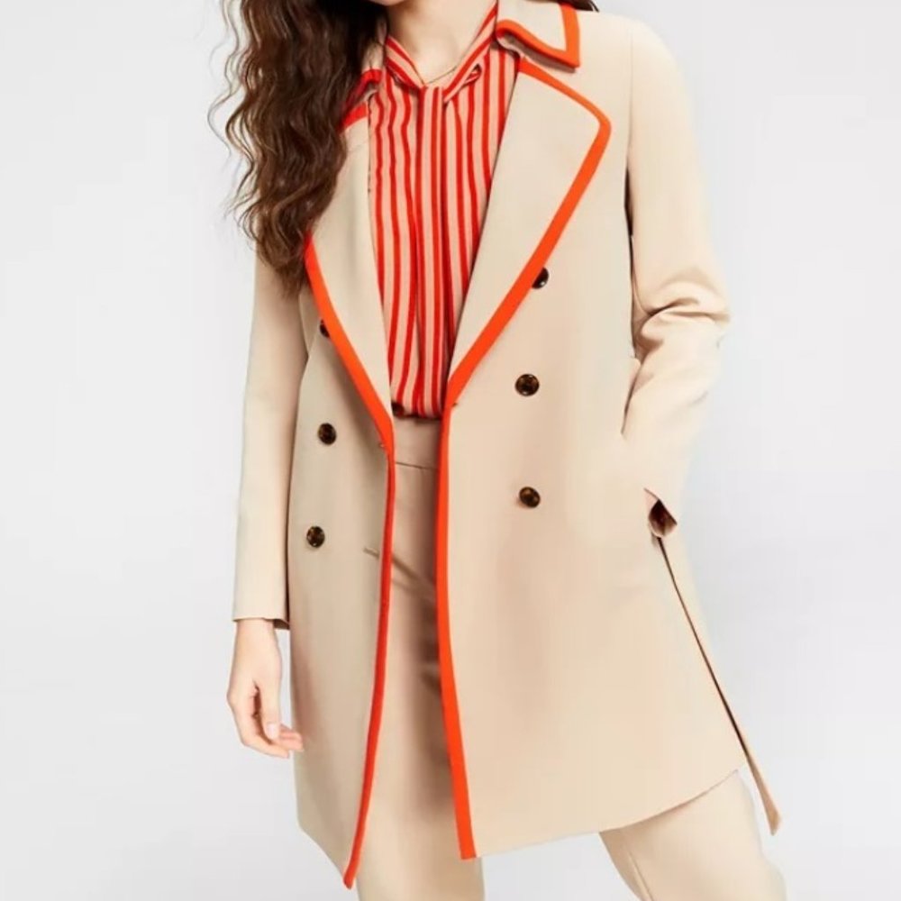Modern trench coat Bar iii tan orange trim trenhcoat L